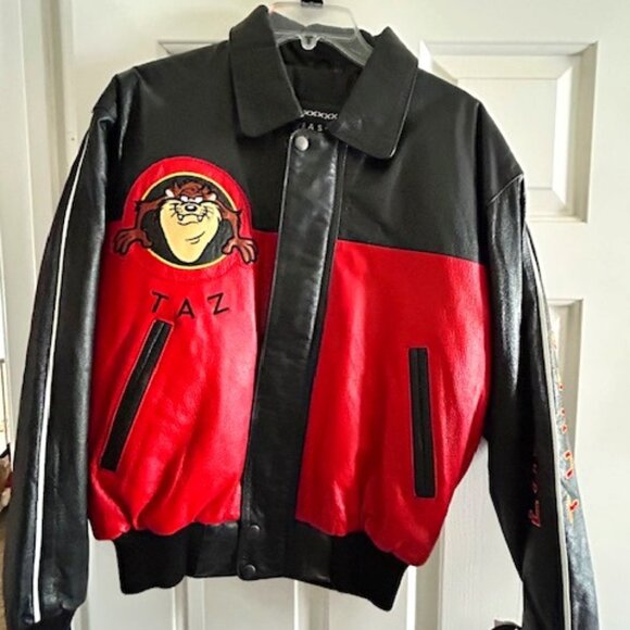 Vintage 1998 Looney Tunes Taz Leather Bomber Jacket (Unisex) - Picture 1 of 11